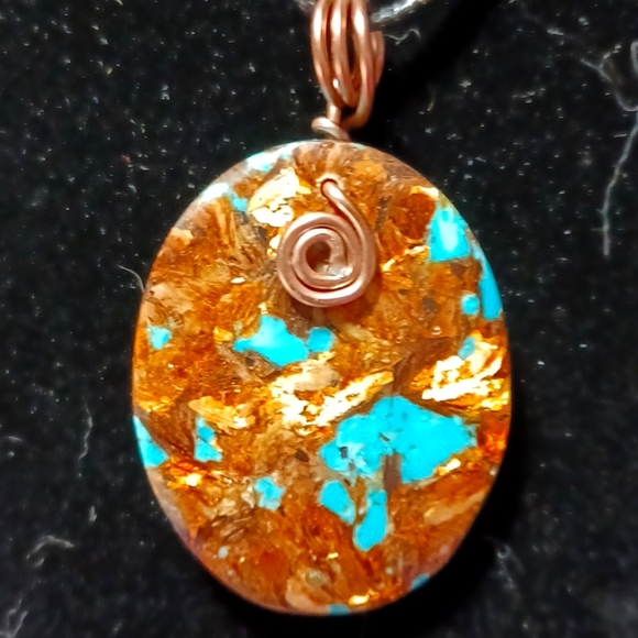 Turqoise copper bornite pendant necklace handmade jewelry blue brown swirled mix - Picture 5 of 5